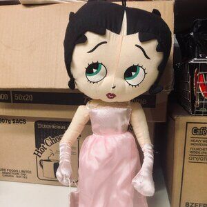 Vintage Betty Boop Plush Stuffed Doll in Pink Satin Dress 15.5” – Collectible